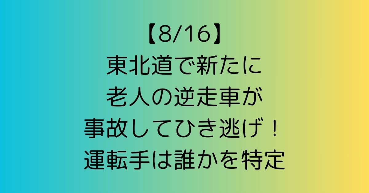 【8/16】東北道で老人の逆走車が事故してひき逃げ！運転手は誰かを特定